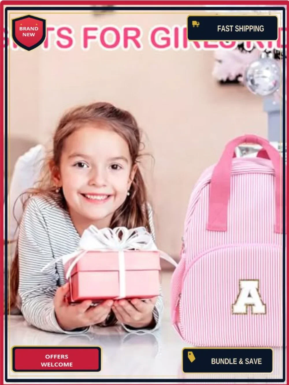 Personalized Initial Kids Backpack, Cotton Toddler Travel Daypack for School